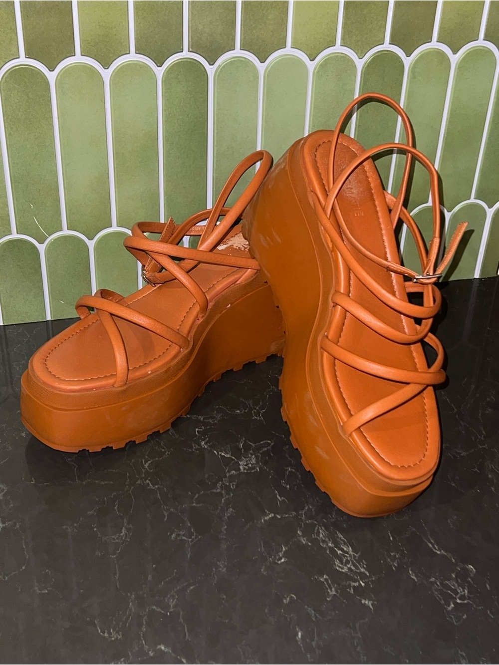 Vic Matie Orange Platform Strappy Sandals